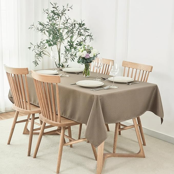 maxmill Square Jacquard Tablecloth Waterproof Spillproof Wrinkle Resistant Soft Weaved Design Table Cloth for Dinner and Party Washable Fabric Cover, Indoor and Outdoor Use, 60 x 60 Inch, Brown