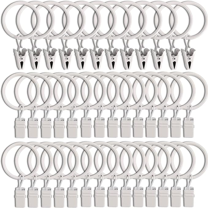 40 Pack Curtain Rings with Clips, Curtain Clip Rings Hooks, Bow Hanger Clips for Hanging Drapery Drapes Bows, Ring 1.26 inch Interior Diameter, Fits up to 1" Rod, White