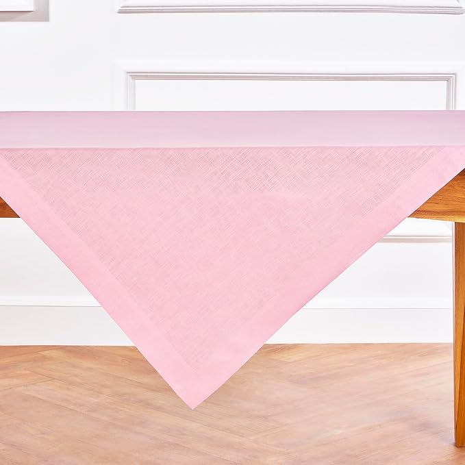 Solino Home Linen Square Tablecloth 52 x 52 Inch - 100% Pure Linen Pink Lemonade Table Throw - Fete, Machine Washable Table Cloth
