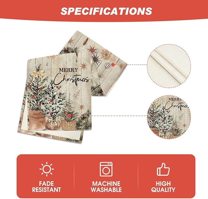 Artoid Mode Xmas Trees Holly Pine Cone Christmas Table Runner, Seasonal Winter Wood Kitchen Dining Table Decoration for Home Party Decor 13x108 Inch
