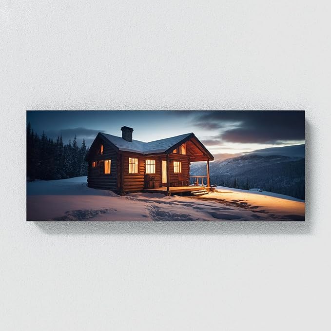 Sense Canvas Scandinavian Cabin Glow 72 Canvas Art - Home Decor Wall Art Print Poster Painting Small 20x8 / 1.5"