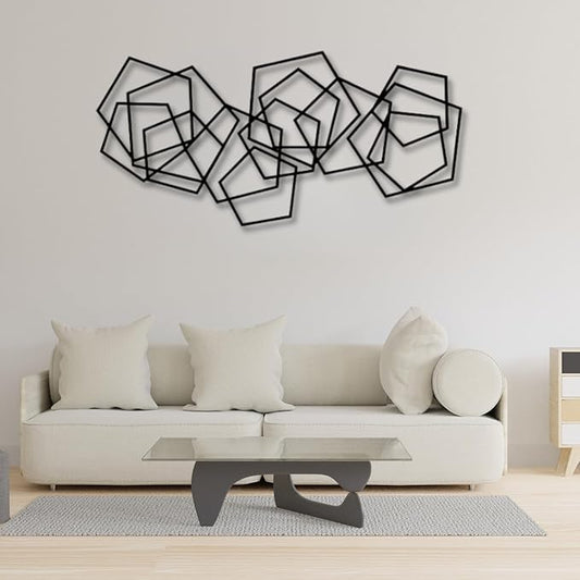 Metal Geometric Home Wall Decor ，Contemporary Minimalist Metal Wall Art, Abstract Decor for Home, Modern Sculpture for Living Room, Bedroom, Office Decoration (53"X26" / 135X66 CM)