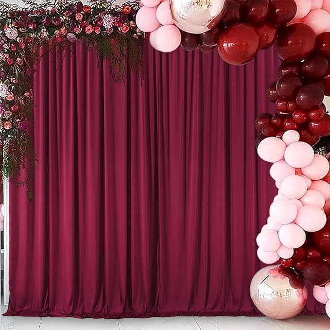 10ft x 10ft Wrinkle Free Maroon Backdrop Curtains for Parties, 2 Panels Silky Polyester Photo Backdrop Drapes for Wedding Birthday Christmas Photography Background Stand
