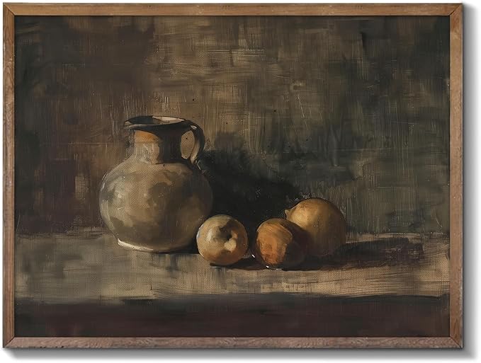 XOCUUI Farmhouse Still Life Picture Living Room - Rustic Vintage Decor for Bedroom - Peach Fruit Dining Room Moody Muted Oil Painting Art Deco Wall Art for Kitchen - 11 x 14 No Frame