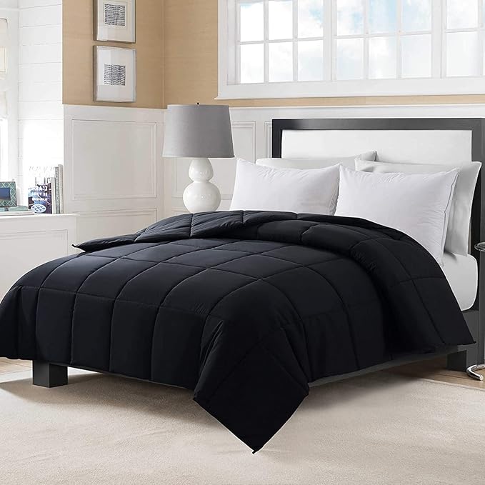 MAPLE DOWN Soft Oversize King Size Comforter Duvet Insert-Down Alternative Comforter with Corner Tabs-Lightweight Fluffy Breathable Machine Washable (Black,110“x98”)
