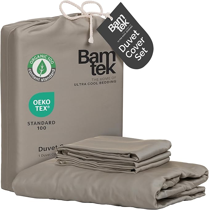 Duvet Cover Set - 100% Viscose Derived from Bamboo Duvet Cover Queen Size, 3 PC Luxury Cooling Duvet Cover for Hot Sleepers, Silky Buttery Soft Comforter Cover & 2 PC Queen Pillowcases, Sand