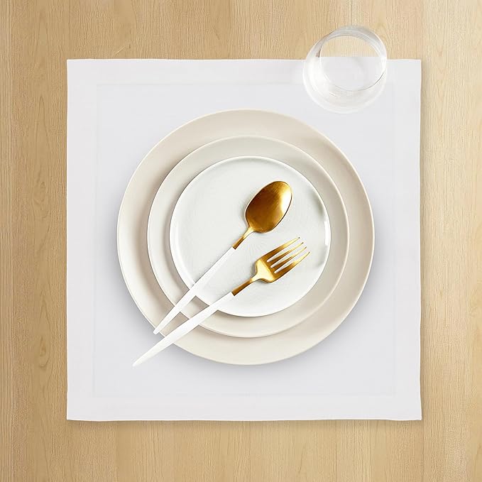 Solino Home White Placemats Set of 4-100% Pure Linen Placemats 14 x 14 Inch for Winter, Christmas, Holiday, New Year - Fete