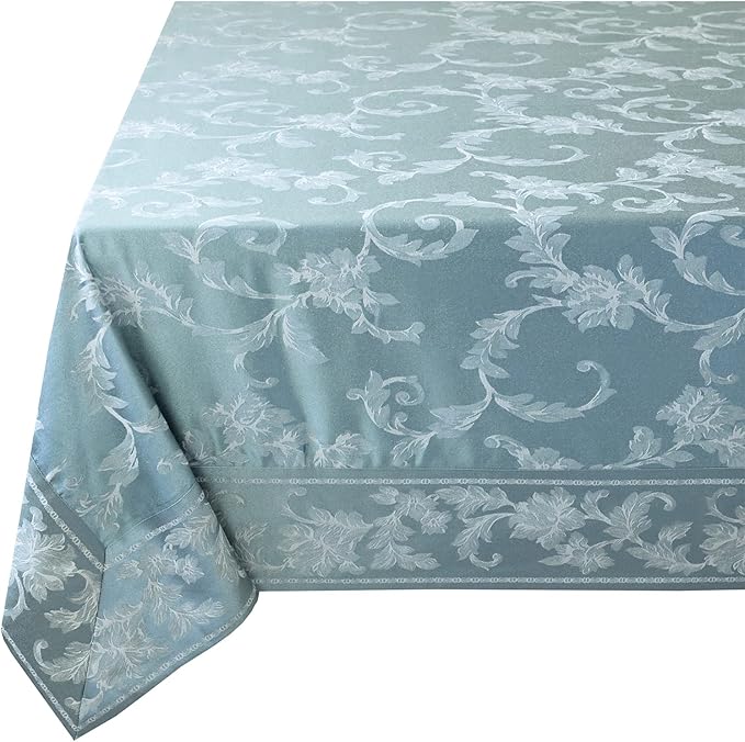 Benson Mills Harmony Scroll Woven Damask Fabric Tablecloth, Everyday, Parties, Special Occasions, Weddings and Holiday Table Cloth (60" X 144" Rectangular, Silver – Blue)