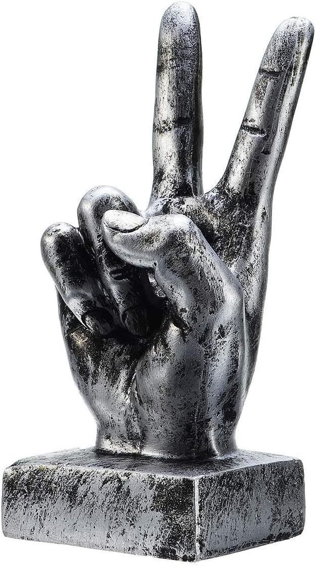 Nice purchase Hand Finger Gesture Desk Statues Fingers Sculpture Creative Home Living Room Cabinet Shelf Decoration (Victory Gesture in Silver)
