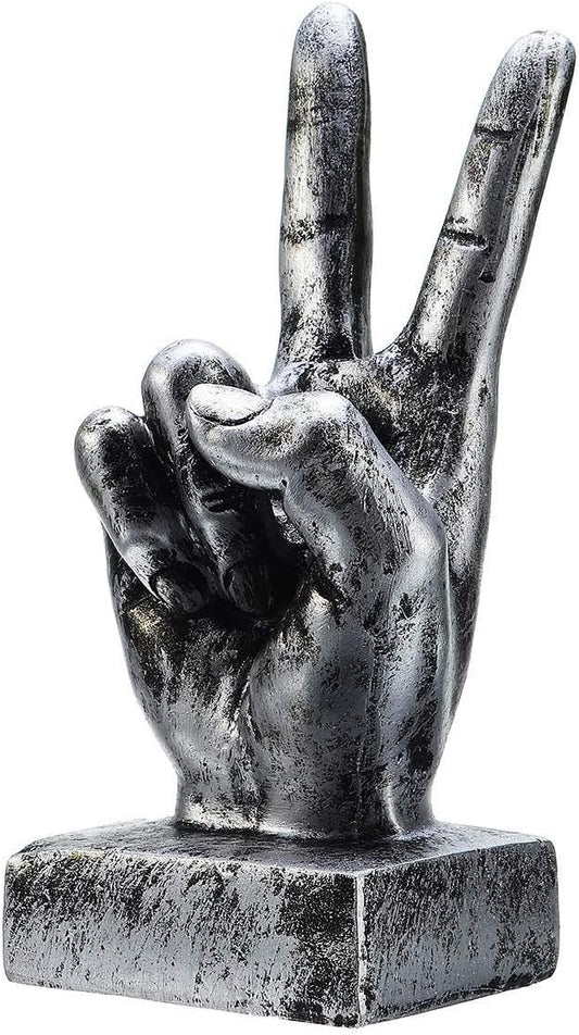 Nice purchase Hand Finger Gesture Desk Statues Fingers Sculpture Creative Home Living Room Cabinet Shelf Decoration (Victory Gesture in Silver)