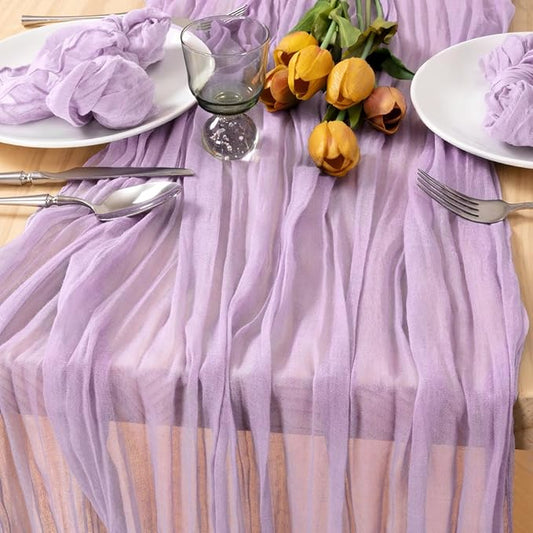 MLMC Lilac Purple Cheesecloth Table Runner 10ft Rustic Gauze Lavender Cheese Cloth Table Runner Centerpiece 35x120 Inches for Romantic Wedding Bridal Baby Shower Birthday Decor