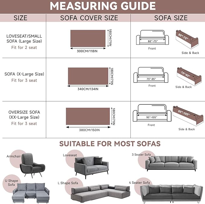 VClife Couch Cover Modern Brown Couch Covers for 3 Cushion Couch Sofa - Washable Chenille Sofa Cover with Lace for Living Room Office RV Bedroom (71"X134") Gift for Christmas Thanksgiving Birthday