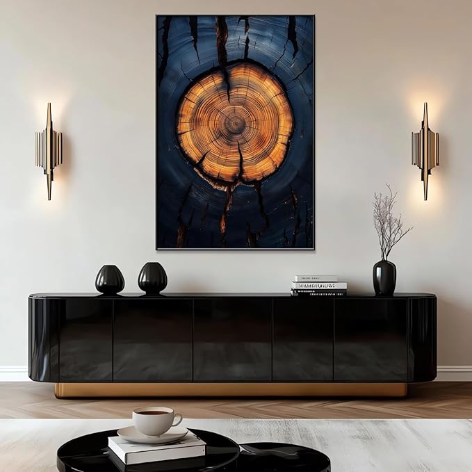 Tree Ring Framed Wall Art, Abstract Trees Ring Frame Canvas Print, Weathered Tree Poster, Nature Wall Art, Wood Texture Picture Wall Decor, Nature Home Art, Modern Farmhouse Decor (Black Framed, 15"x23"|40x60cm)