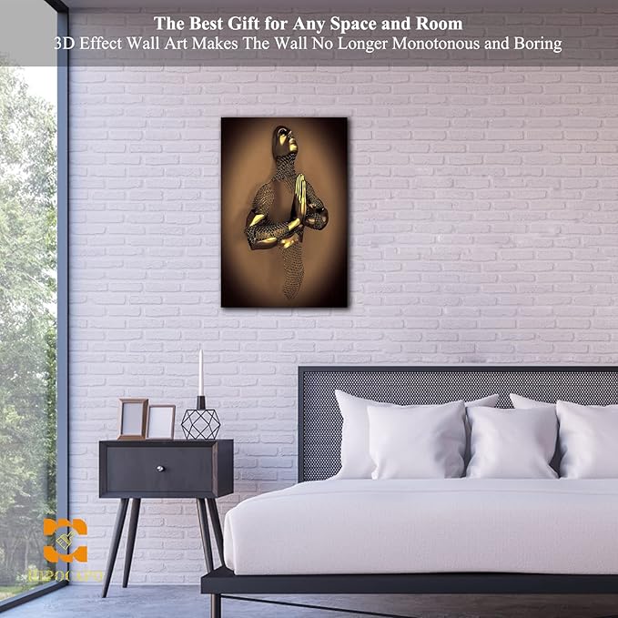 HIPOCAPO 3D Metal Effect Wall Art - Merged Hands for Modern Art, Large Bedroom Dercorations Framed 12''x18''x1Pcs 3d Art-23