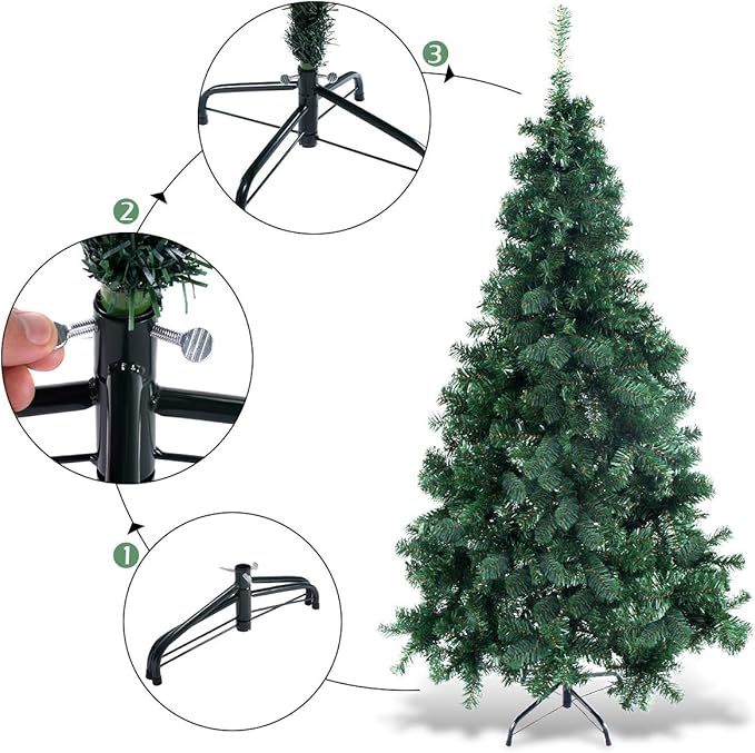 GOFLAME 7FT PVC Artificial Green Christmas Tree Home Holiday Décor with Metal Stand 950 Branches Holiday Indoor Decoration, Easy to Assemble