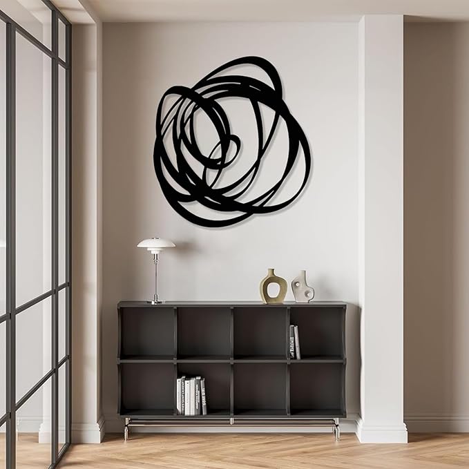 Kewhush Abstract Metal Wall Art, Modern Abstract Decor, Unique Metal Decor, Contemporary Wall Art for Living Room (Silver, 19"x17" | 47x43.5 cm)