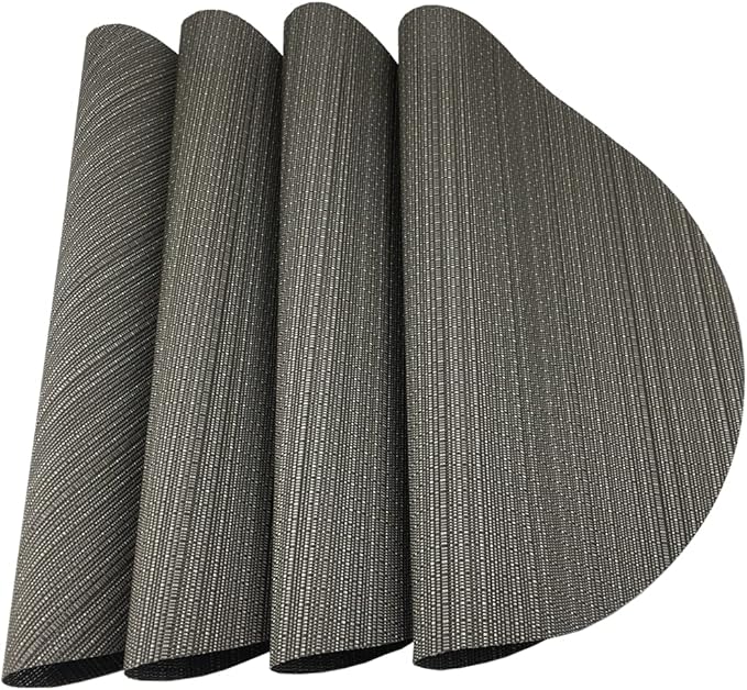 WAZAIGUR Round Placemats Set of 4 Woven Vinyl Easy to Clean Heat Resistant Kitchen Table Mats 15 Inch(Grey 4)