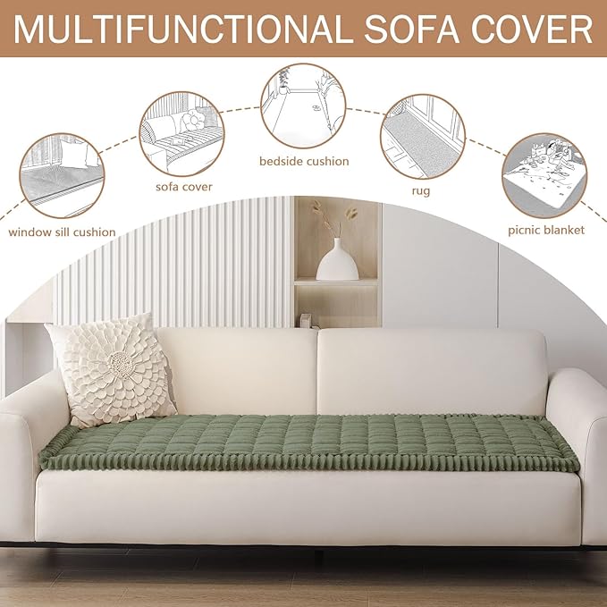 Smiry Couch Cover for Dogs Washable, Non Slip Fuzzy Pet Couch Covers for 3 Cushion Sofa Pet Friendly, Thick Soft Sofa Slipcovers Cushion Protector (Dark Green, 27.6" x 59")
