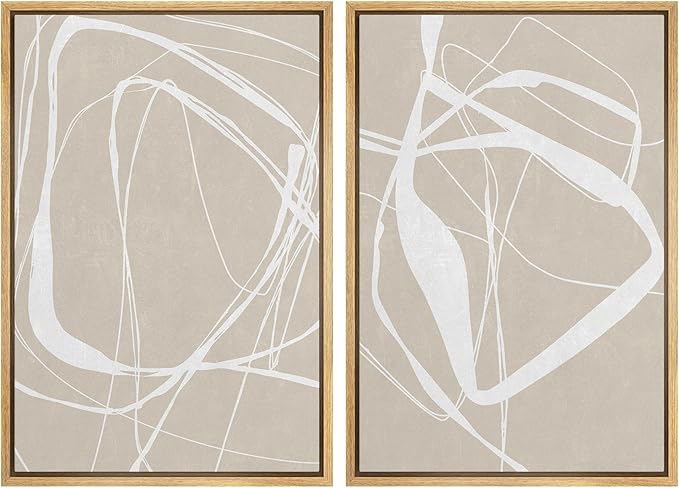 SIGNWIN Framed Canvas Print Wall Art Set Mid-Century Geometric Ring Pattern Abstract Shapes Cozy Neutral Minimalism Decorative Bohemian Relax/Zen for Living Room, Bedroom, Office - 24"x36"x2 Natural