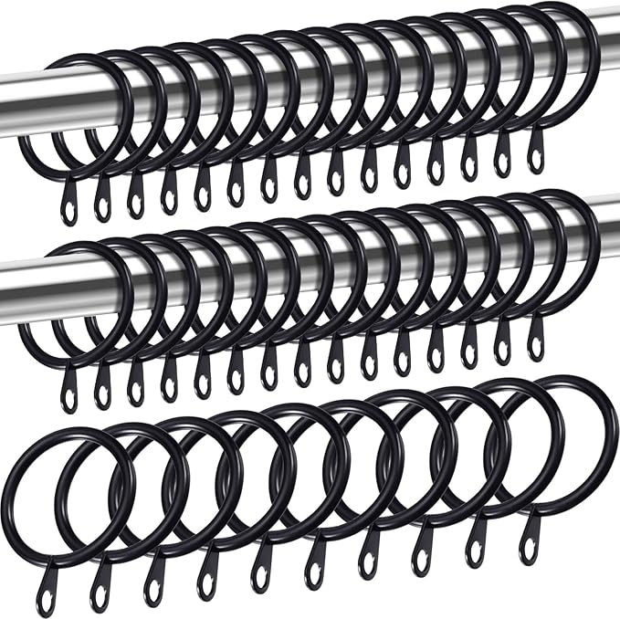 Shappy 40 Pack Metal Drapery Curtain Rod Rings with Eyelets Internal Diameter 1.18in Fits up to 0.79in Rod Hanging Drape Sliding Eyelet Black Rings for Window Door Shower Bathroom