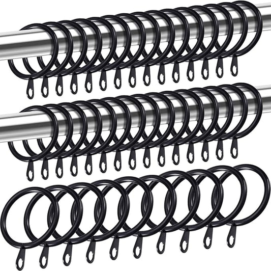 Shappy 40 Pack Metal Drapery Curtain Rod Rings with Eyelets Internal Diameter 1.18in Fits up to 0.79in Rod Hanging Drape Sliding Eyelet Black Rings for Window Door Shower Bathroom