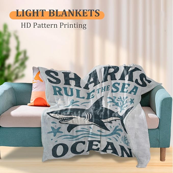 Bold Shark Blanket, Ocean Rule Theme 60 x 50 Inch Flannel Throw Blanket, Gifts for Women Kids, Lightweight Cozy Warm Blankets for Sofa Travel Home Decor