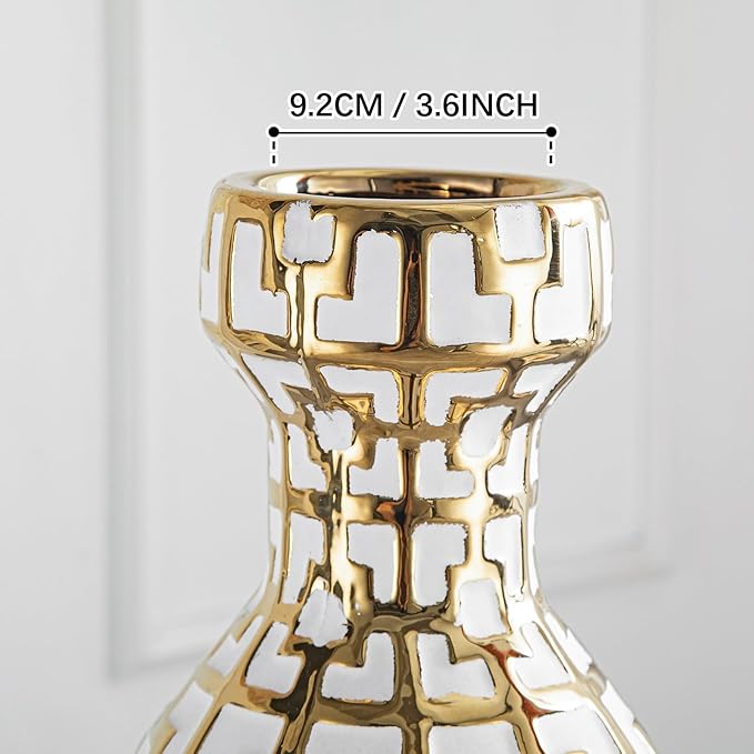 White with Golden Vase for Modern Home Decoration, 24.4 inch Tall Floor Vases for Home Decor, Ceramic vases for décor, Suitable for Living Room Decor, Bathroom Decor and Office Décor