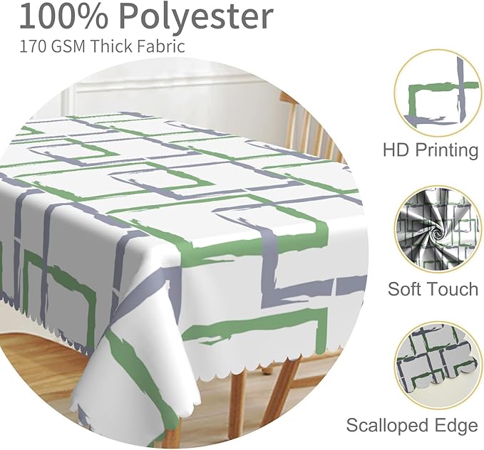 60x102inches Mid Century Rectangle Table Cloth Green and Grey Geometric Modern Tablecloth Oilproof Spillproof Washable Fabric Table Cover for Kitchen Dining Room Indoor Outdoor Party Decor
