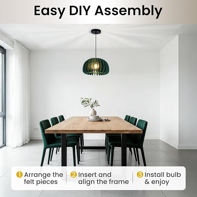Pendant Light with Felt Lampshade, Modern Hanging Lamp Fixture, DIY Acoustic Pendant Light Chandeliers for Kitchen Island, Living Room, Dining Room, Bedroom, Office (D13.7"x7.8")