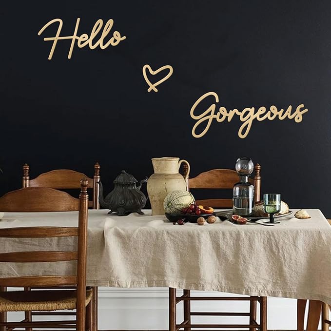 Hello Gorgeous Metal Wall Art Decor Gold Modern Hello Gorgeous Signs Farmhouse Metal Wall Art Hanging Decoration for Bathroom Living Room Bedroom Office Hotel Home Wall Decoration (Gold)