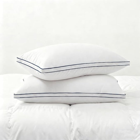 Feather Pillows King Size Set of 2 Goose Down Pillows with 100% Breathable Cotton Cover, Hotel Collection Bed Pillows for Sleeping, Soft Support for Back, Stomach and Side Sleepers