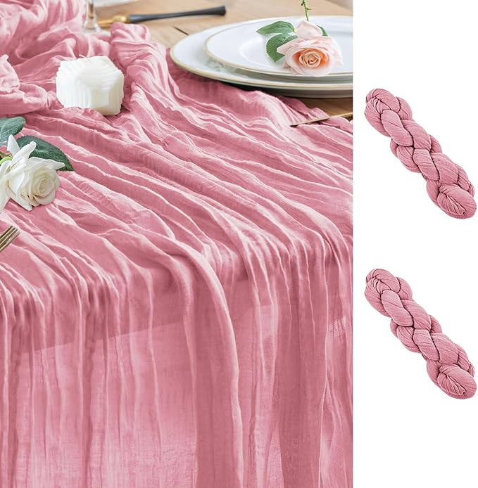 Wokceer Cheesecloth Table Runner 2Pack 10FT Pink Boho Gauze Cheese Cloth Table Runner for Party Long Rustic Sheer Table Runners for Baby Bridal Shower Wedding Easter Table Decor