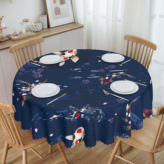 Cherry Blossom Tablecloth, Pink Traditioanal Oriental Chinese Floral Sketch Farmhouse Water Resisitant Wipeable Table Cover for Dining Kitchen Living Room Home Party Holiday Decor 36 inch Round