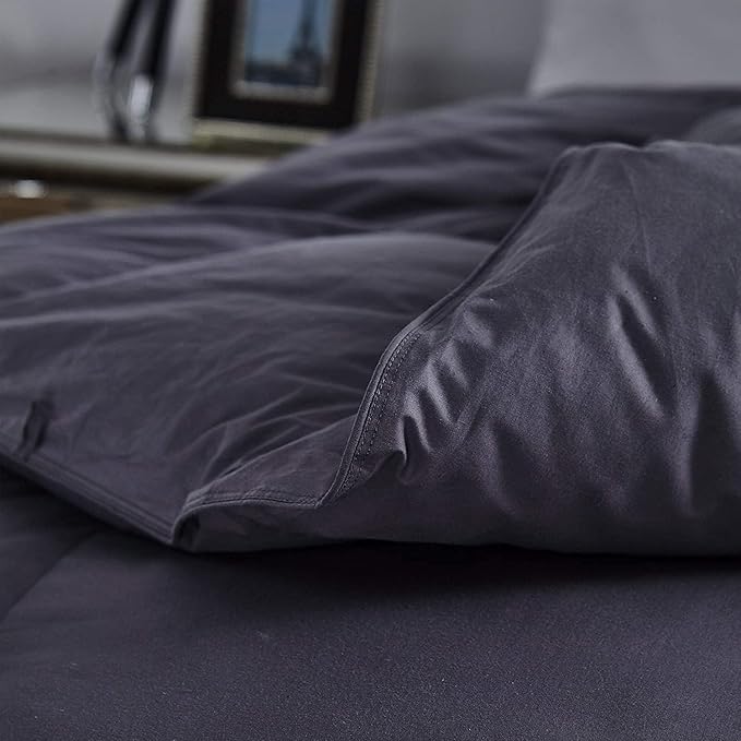 Luxurious Full/Queen Goose Down Comforter, Unique Gray Solid, 600 Thread Count, 100% Egyptian Cotton Cover, 70 Oz Fill Weight, 750 Fill Power