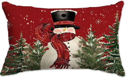 Christmas Pillow Cover 12X20 Colorlife Snowman Tree Snowflake Lumbar Pillow Cover Decorations Throw Pillow Covers Farmhouse Pillows Decorative for Sofa Winter Home Decor