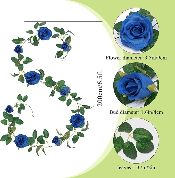 U'Artlines 5 Pack Artificial Royal Blue Rose Vines Floral Garlands Total 32.5 Ft Fake Vine Silk Flower Garland for Indoor Outdoor Home Wedding Arch Garden Wall Decoration