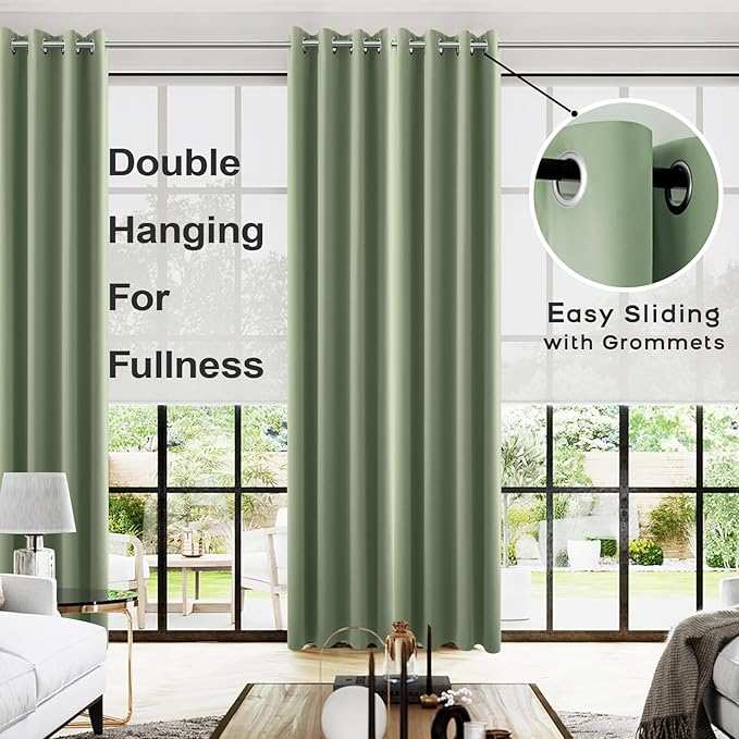 KOUFALL Retro Vintage Curtains for Bedroom,Green Farmhouse Blackout Elegant Curtains & Drapes for Living Room