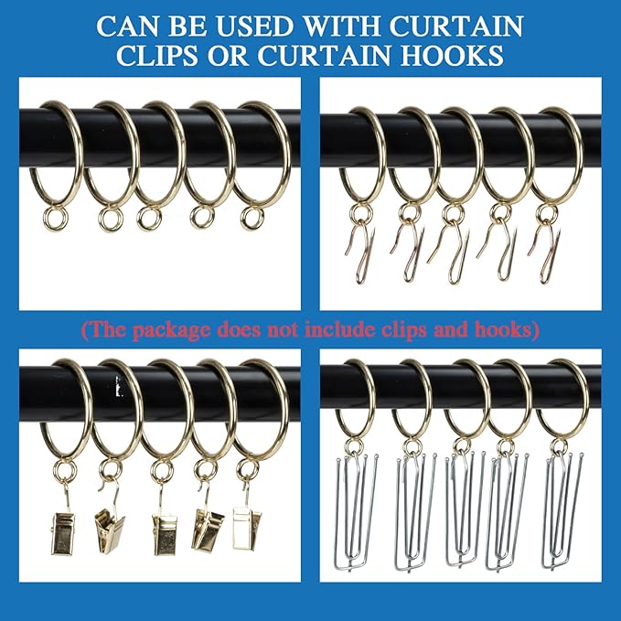 Curtain Rings with Eyelets Metal Eyelet Drapery Rings Inner Diameter 1.5Inch Curtain Rings for Hanging Pinch Pleat Curtain Pin Drape Hooks Gold Zocang