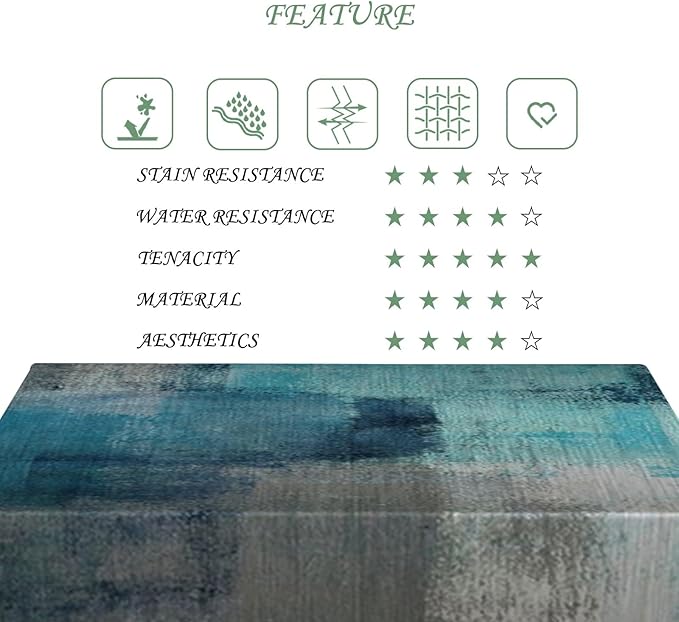 70x120 Inch Abstract Painting Rectngular Tablecloth Ombre Grunge Style Blue Table Cloth Waterproof Durable Table Cover for Kitchen Picnic Bedroom Home Decor