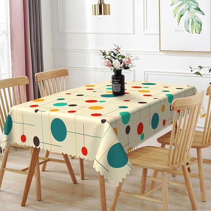 60x120inches Mid Century Rectangle Table Cloth Modern Atomic Retro Decorative Tablecloth Oil-Proof Waterproof Polyester Fabric Table Cover for Kitchen Dining Room Indoor Outdoor Party Decor