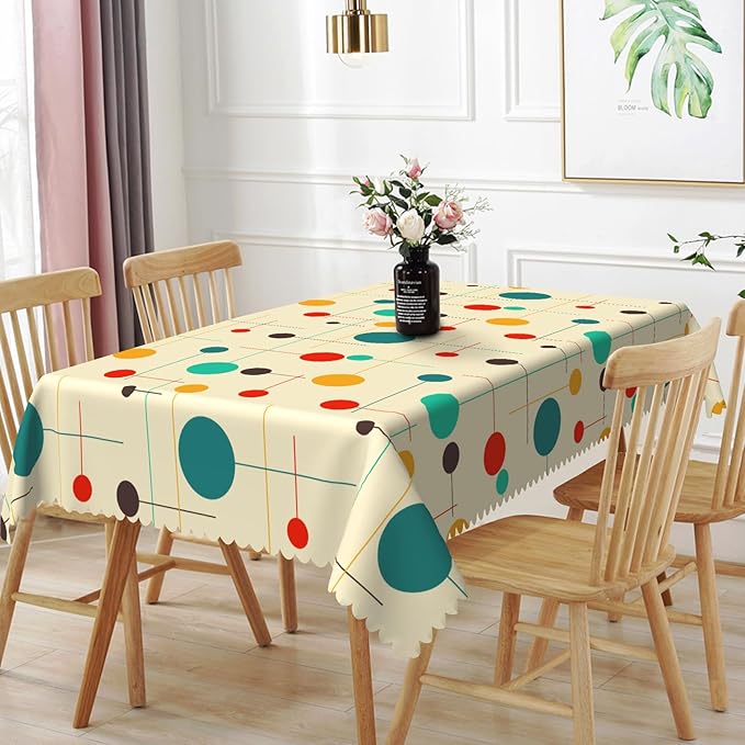 54x108inches Mid Century Rectangle Table Cloth Modern Atomic Retro Decorative Tablecloth Oil-Proof Waterproof Polyester Fabric Table Cover for Kitchen Dining Room Indoor Outdoor Party Decor