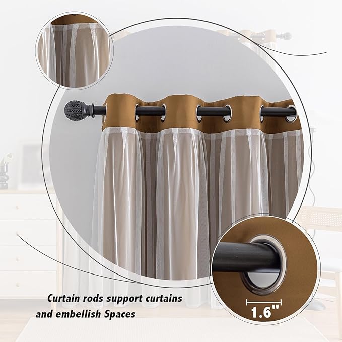 Anytime Home Curtains Blackout and Sheer Layered Solid Window Curtain Panel Pair with Grommet Top, 52Wx63L,Coffee