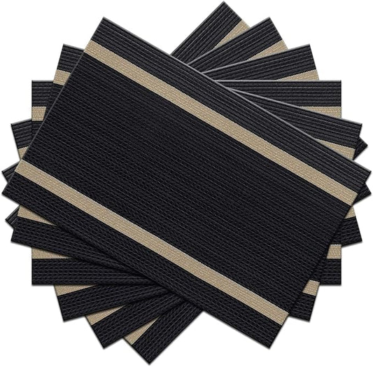 PIGCHCY Placemats Set of 6, Black Elegant Placemats Washable Non-Slip Luxurious Durable Table Mats for Home/Dining Room Decoration