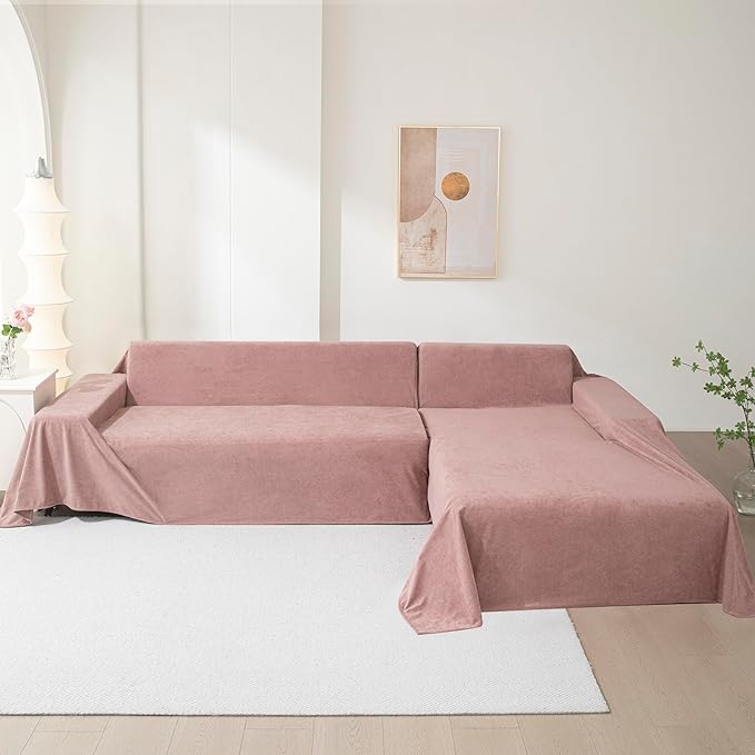 MEETSKY Couch Cover for 3 Cushion Sofa Washable, Cat Scratch Proof Sofa Covers, Furniture Protector L Shape Sofa Slipcovers Soft Sectional Couch Covers for Dogs, 71" x 134", Pink