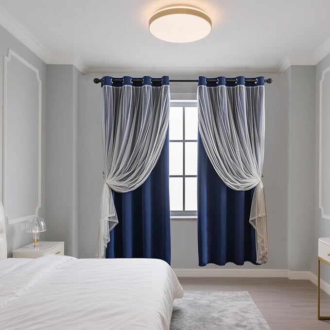 Anytime Home Curtains Blackout and Sheer Layered Solid Window Curtain Panel Pair with Grommet Top, 52Wx84L,Navy Blue