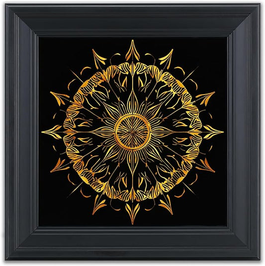 Brivoria Mandala Wall Art Home Decor, Radiant Golden Sun Mandala with Layered Frame Design, Modern Spiritual Statement Wall Decor for Living Room Dining Room Hallway or Meditation Space, 16x16