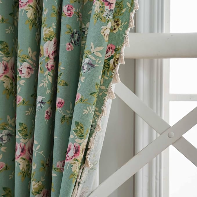 OYX Boho Curtains 96 Inch Length 2 Panels for Living Room, Bedroom Light Filtering Drapes, Farmhouse Vintage Country French Rustic Tassels Pattern Rod Pocket Aesthetic Decor Window Treatments