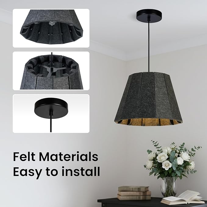 Pendant Light with Felt Lampshade, Modern Hanging Lamp Fixture, DIY Acoustic Pendant Light Chandeliers for Kitchen Island, Living Room, Dining Room, Bedroom, Office (D15.7"x11")