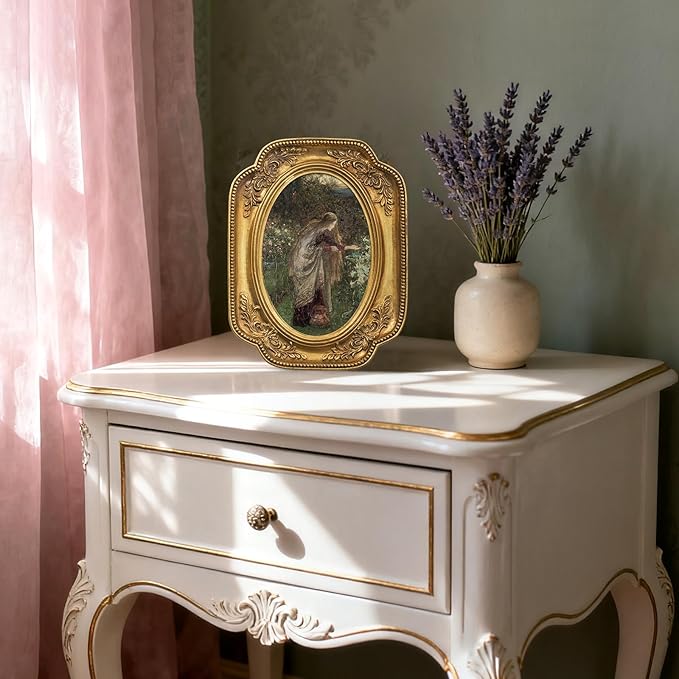 FOLKOR Framed Canvas Wall Art for Victorian Room Aesthetic, Botanical Flower Plant Prints for Spring Summer Wall Decor, Vintage Gold Frame Artwork for Bedroom Living Room Garden Decoration, 4x6