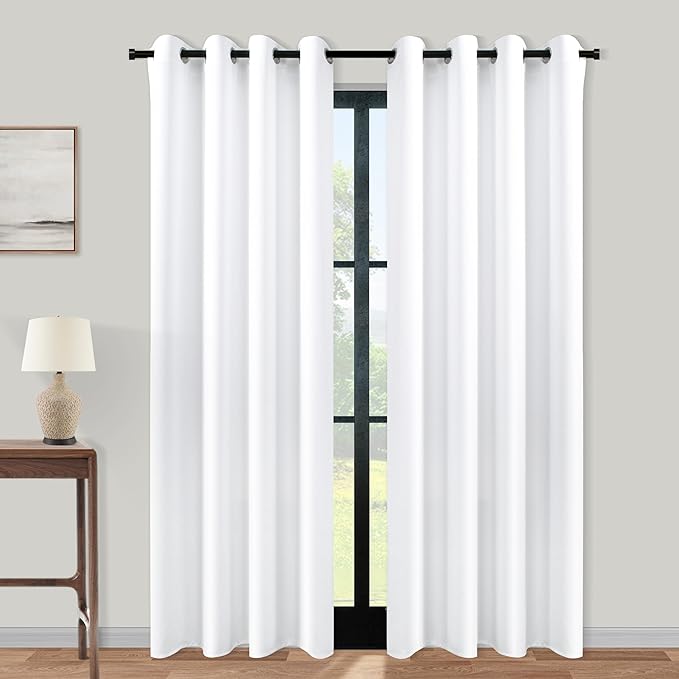 KOUFALL 52x86 Inches Long White Blackout Curtains for Living Room